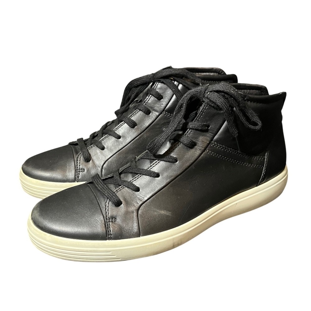 ECCO Soft 7 Sneaker Mens 13-13.5 Black Leather High Top Lace Up Shoes